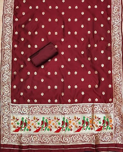 Image of Pandadi Women's Banarasi Paithani Woven Design Dress Material