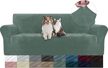 YSTELLAA Housse De Canapé en Velours 3 Places, Sofa Cover Extensible, Universelle Housse pour Canapé avec Accoudoirs, Protection Griffures, Antidérapant, Lavable, Vert clairs