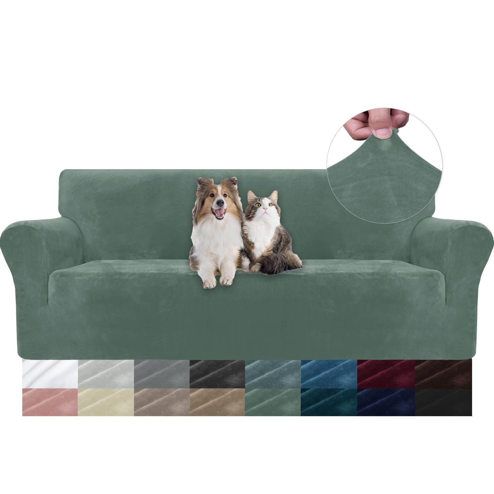 YSTELLAA Copridivano Velluto 3 Posti Con Braccioli, Copridivani Antigraffio Gatto, Fuzzy Copri Divano Elasticizzato Elastico, Universale Sofa Cover Antimacchia Lavabile Antiscivolo, Verde Chiaro