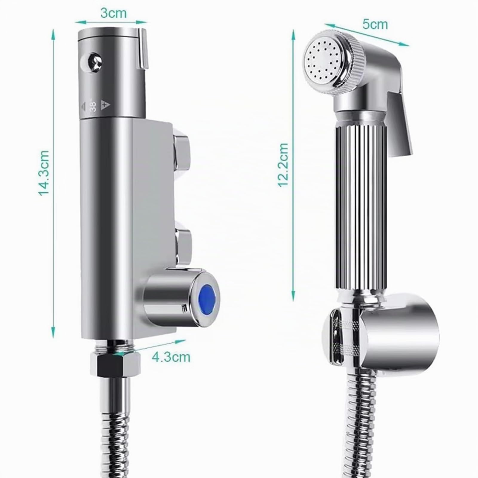 Kit Douchette WC Pulvérisateur à Bidet Chromé Thermostat pour L'Hygiène Personnelle et Le Jet à WC à Bassin Kit à Pulvérisation à Toilette Douchette