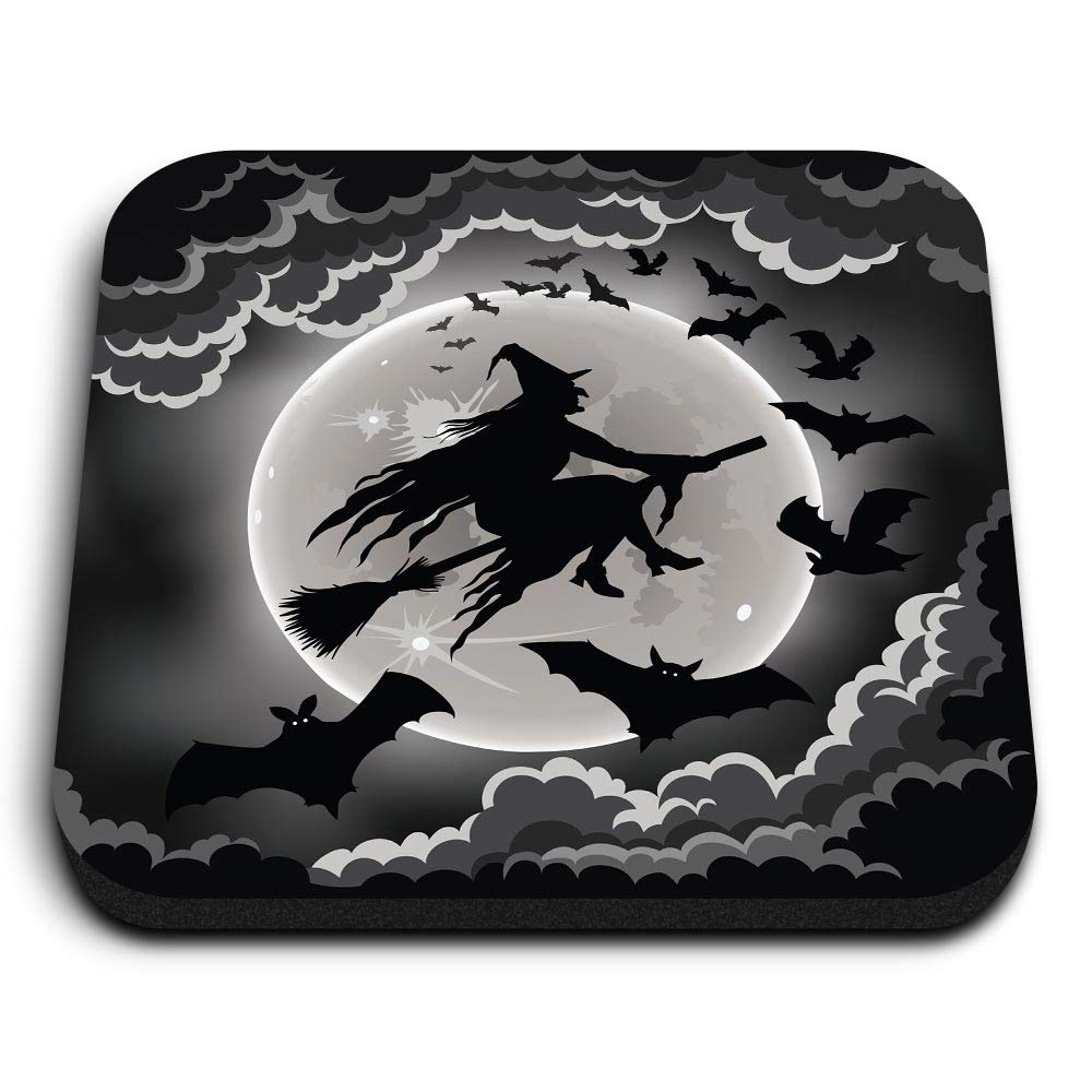 Destination Vinyl Ltd Multicolor 1 X Square Mdf Fridge Magnet - Flying Witch Witchcraft Bats 14408