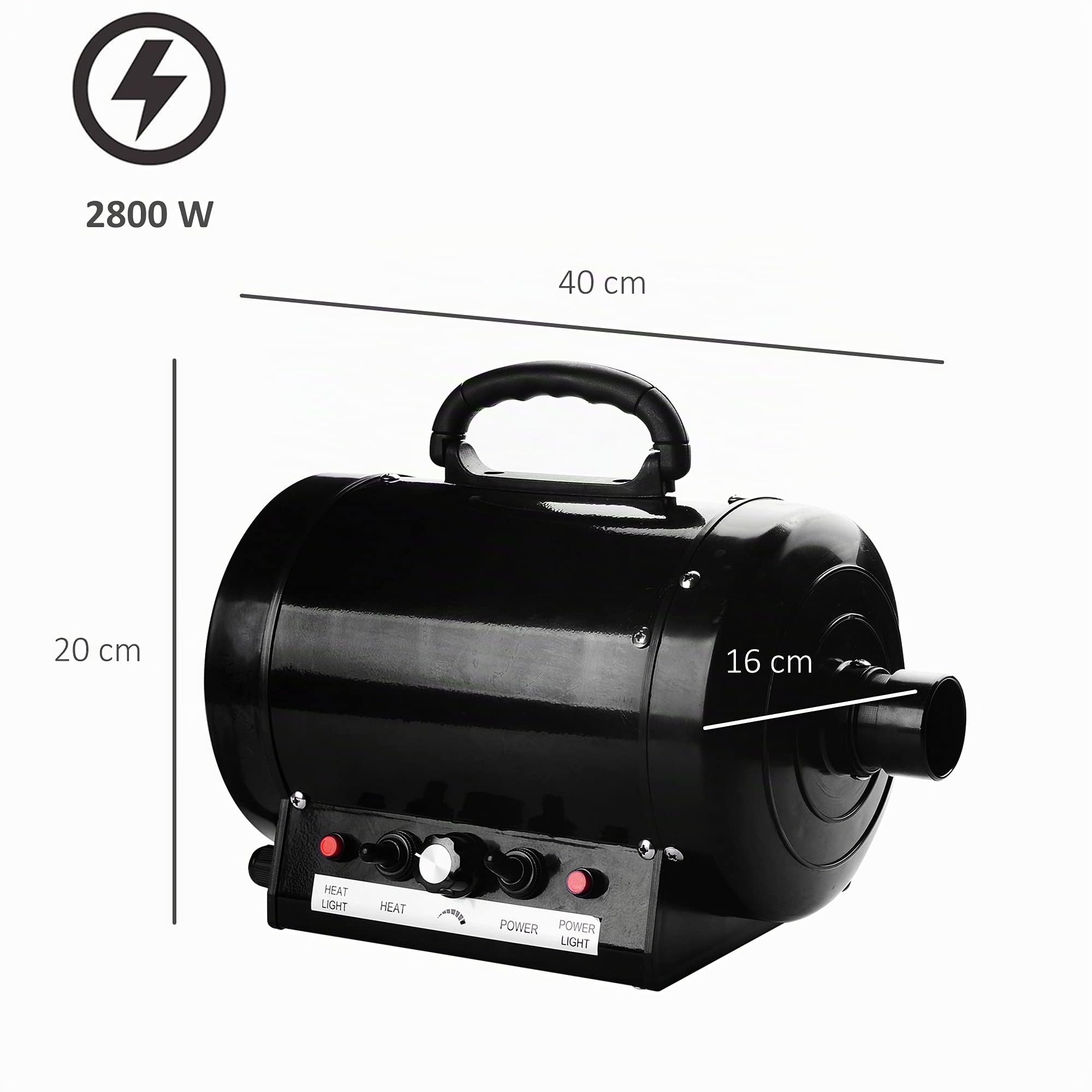 Pawhut Profi Hundefön Tierfön Pet Dryer Flüsterfön Hundetrockner 2800W Metall Schwarz 40 x 16 x 20 cm