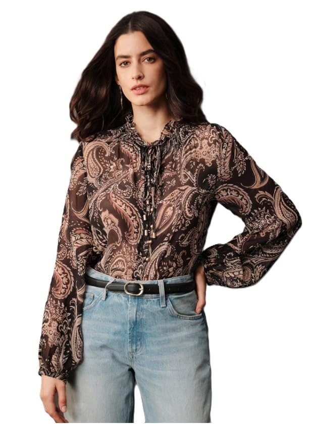 Image of Women Shirt ||Women Top || Cecily Paisley-Trim Button-Front Shirt (S-01-04)