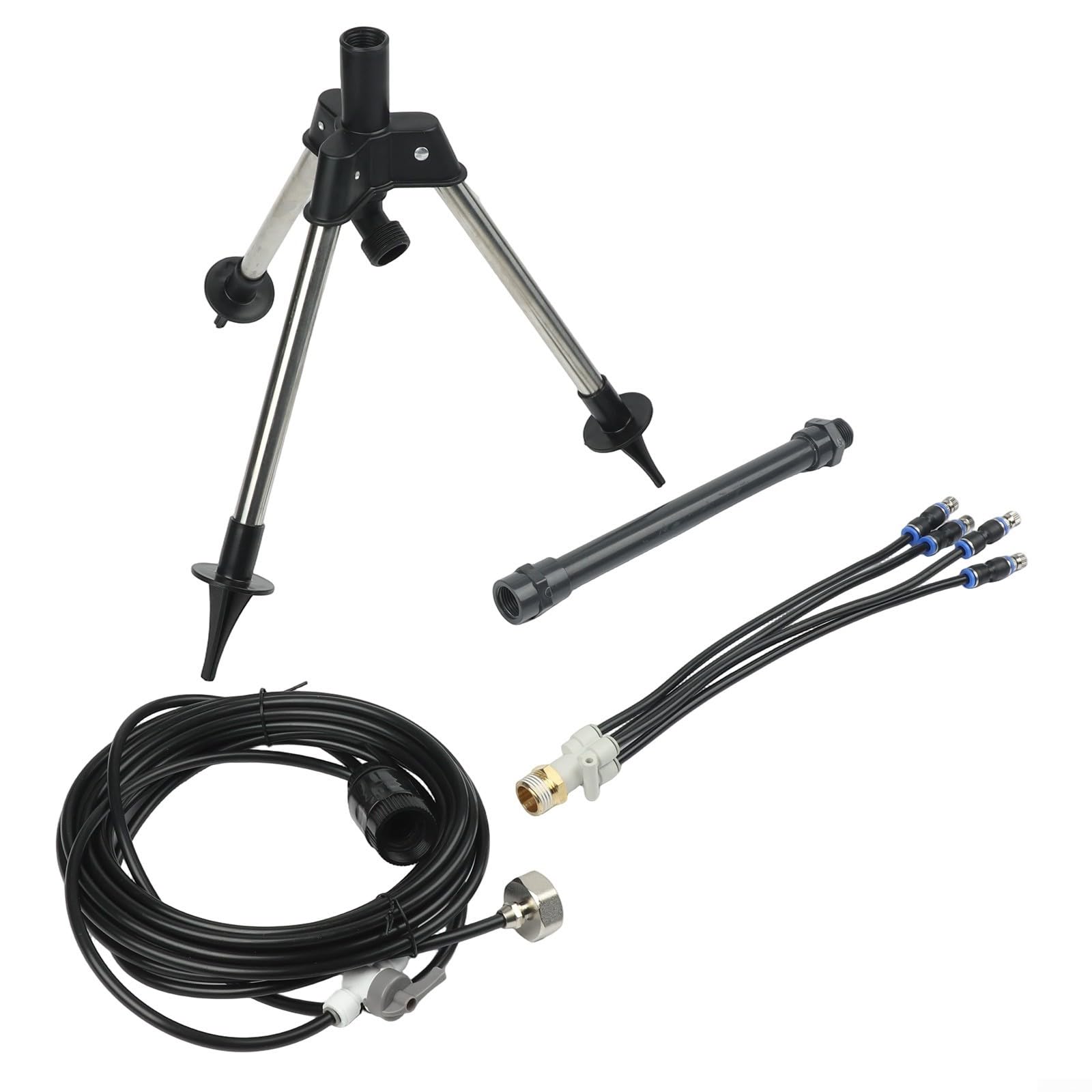 Outdoor Misting System with Adjustable Height, 360 Degree Flexible Spray Tripod Stand, Brass Nozzle Low Pressure Cooling Kit for Patio Pool Garden Yard Deck BBQ
