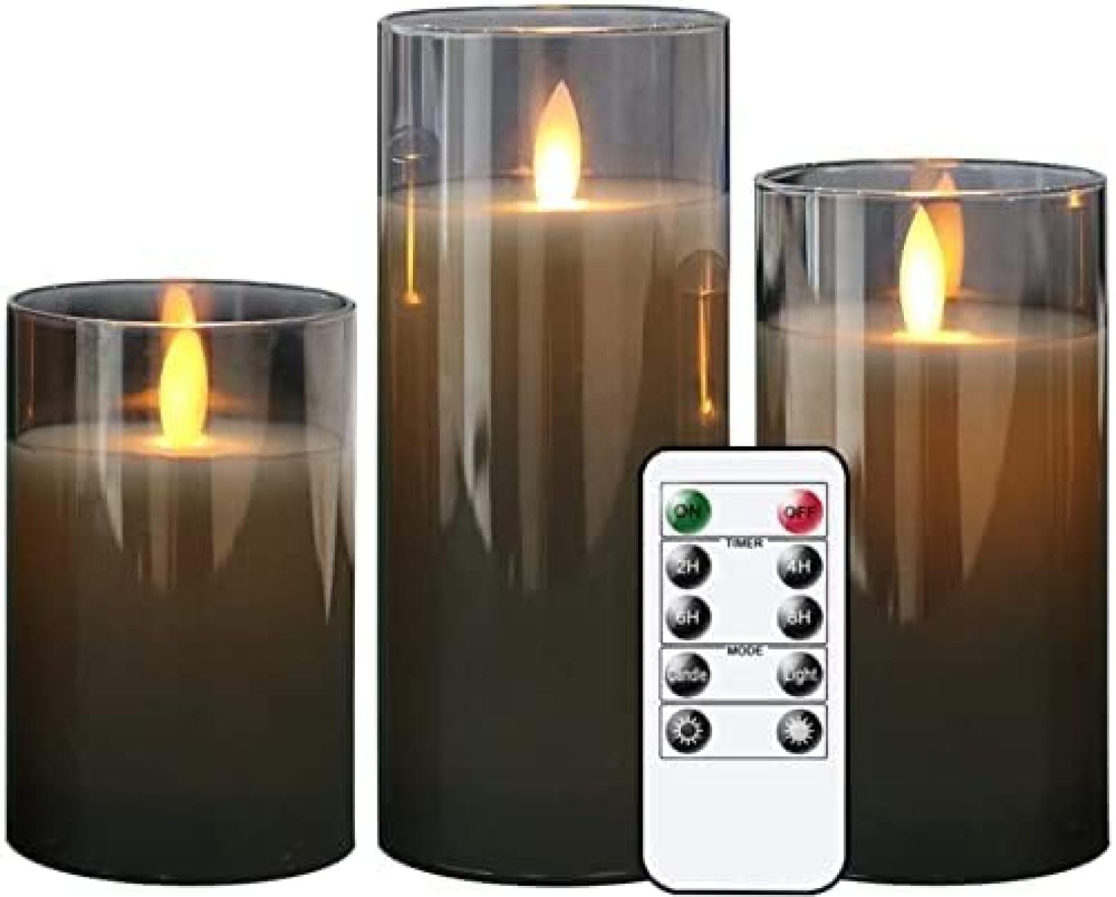 Szklane Świece LED Z Pilotem I Timerem, Świeczki LED Tea Light Na Świąteczne Przyjęcie Weselne, Opakowanie 3 Szt.,Szary,Pleasant63
