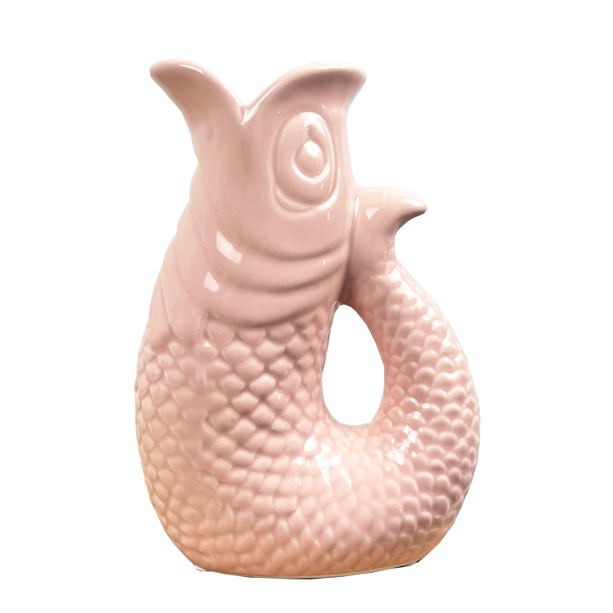 Alfie Francis Pink 20.5Cm Tall Ceramic Decorative Fish Shaped Jug Pitcher Ornament For Living Room Vase For Flowers Nautical Decor Bathroom