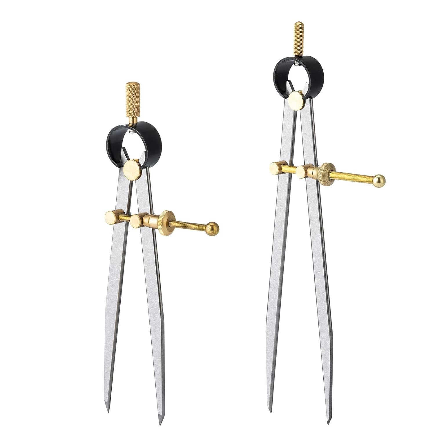 THE WHITE SHOP 2 PCS Adjustable Lockable Spring Wing Divider Calipers, 6 Inch and 8 Inch Steel Leather Compass Creaser, Drafting Compass Tool for Woodworking, Metalworking