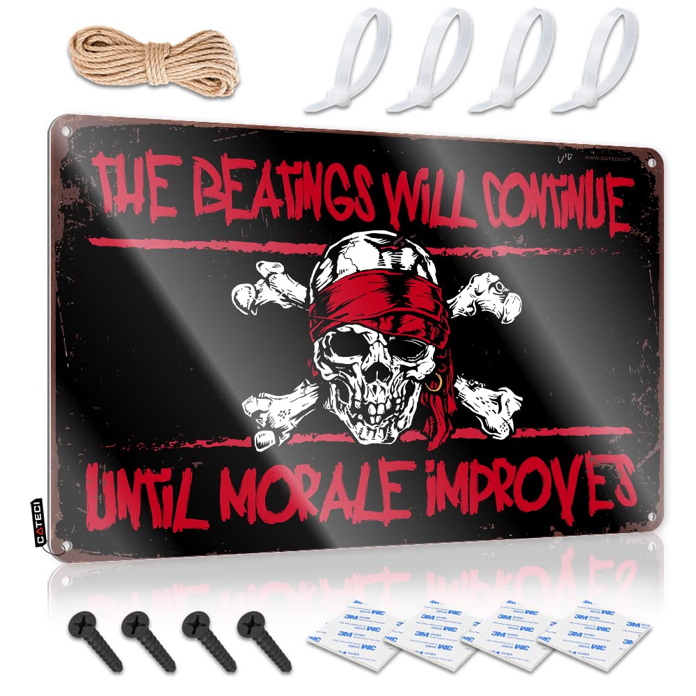 Funny Home Sign The Beatings Will Continue Until Morale Improves Tin Sign Home Bar Metal Signs Sarcastic Signs(30X40CM)