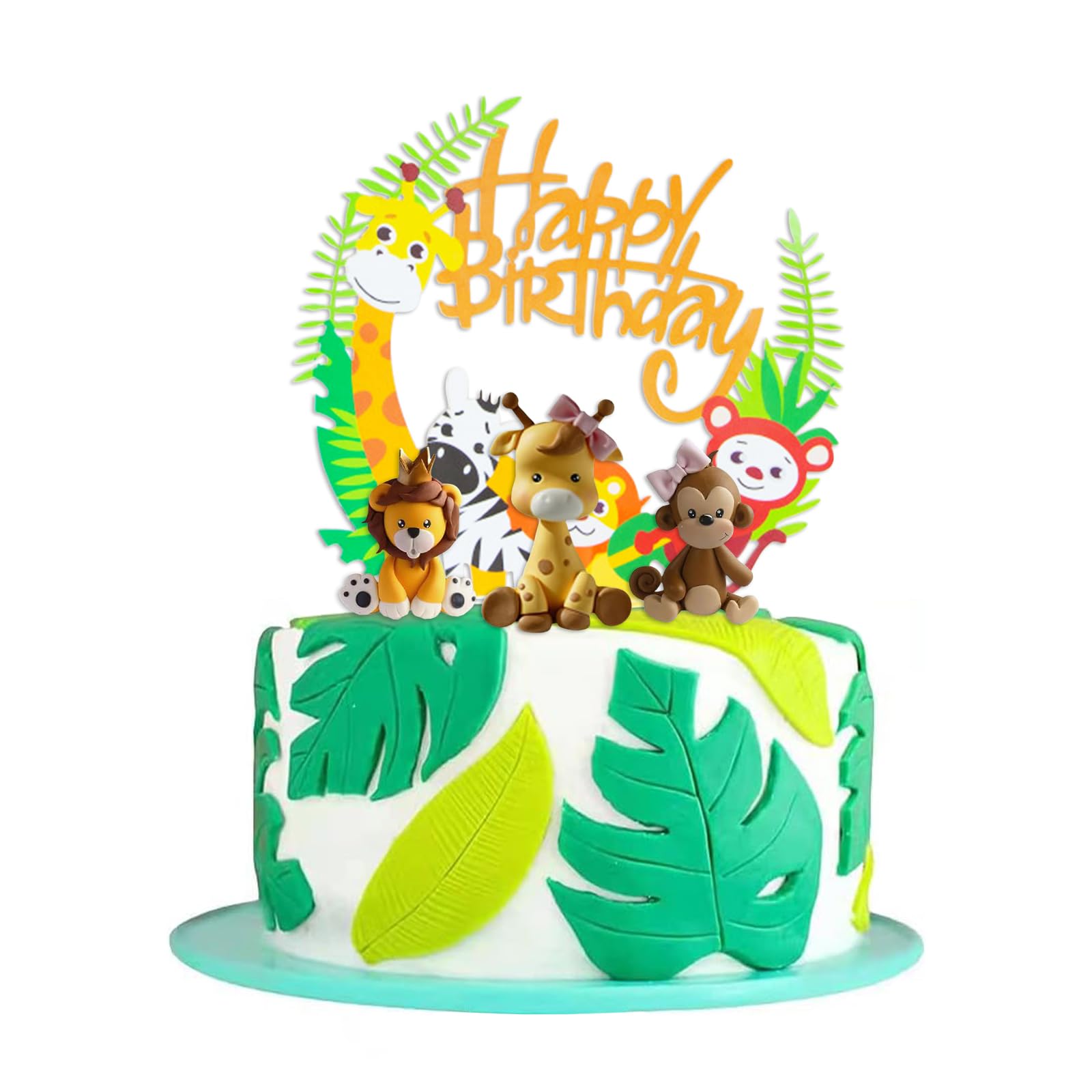 SiSfeL Animale Cake Topper,4 Pezzi Decorazioni Per Torta Animali della Giungla,Giraffa Leone Scimmia Figurine Cake topper,Decorazioni Torte Compleanno Animali,per Jungle Animale Tema,Feste,Baby Shower