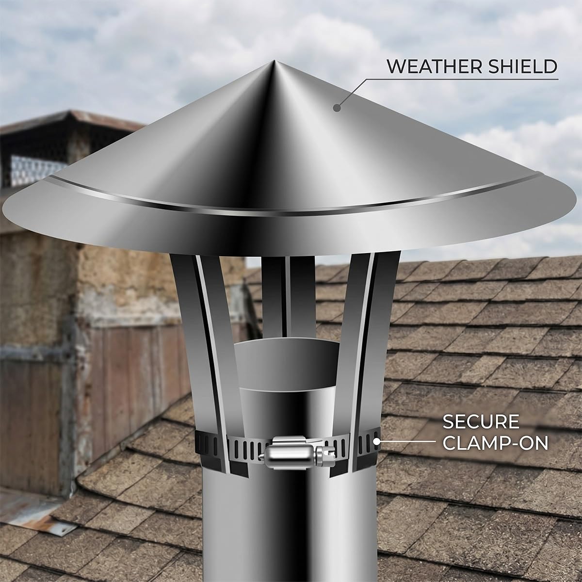 Sombrerete de Chimenea de Acero Inoxidable Tapa Regulable para Tubo Sombrero de Ventilación Techo Caperuza Antiviento Protector Escape Humos Exterior(130mm)