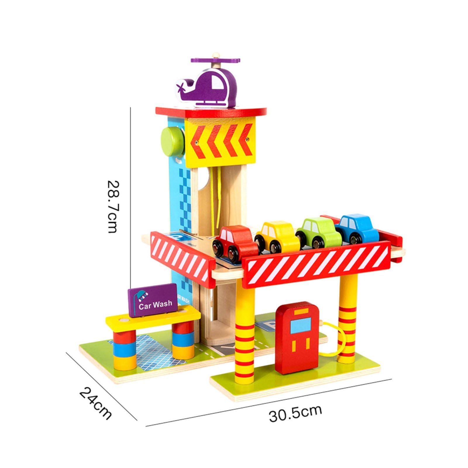 Parcheggio Giocattolo per Bambini Autorimessa in Legno Multilivello Gioco Educativo Ascensore Manuale Helipad Adatto a Giochi Interattivi E Cameretta, M-Parcheggio Piccolo
