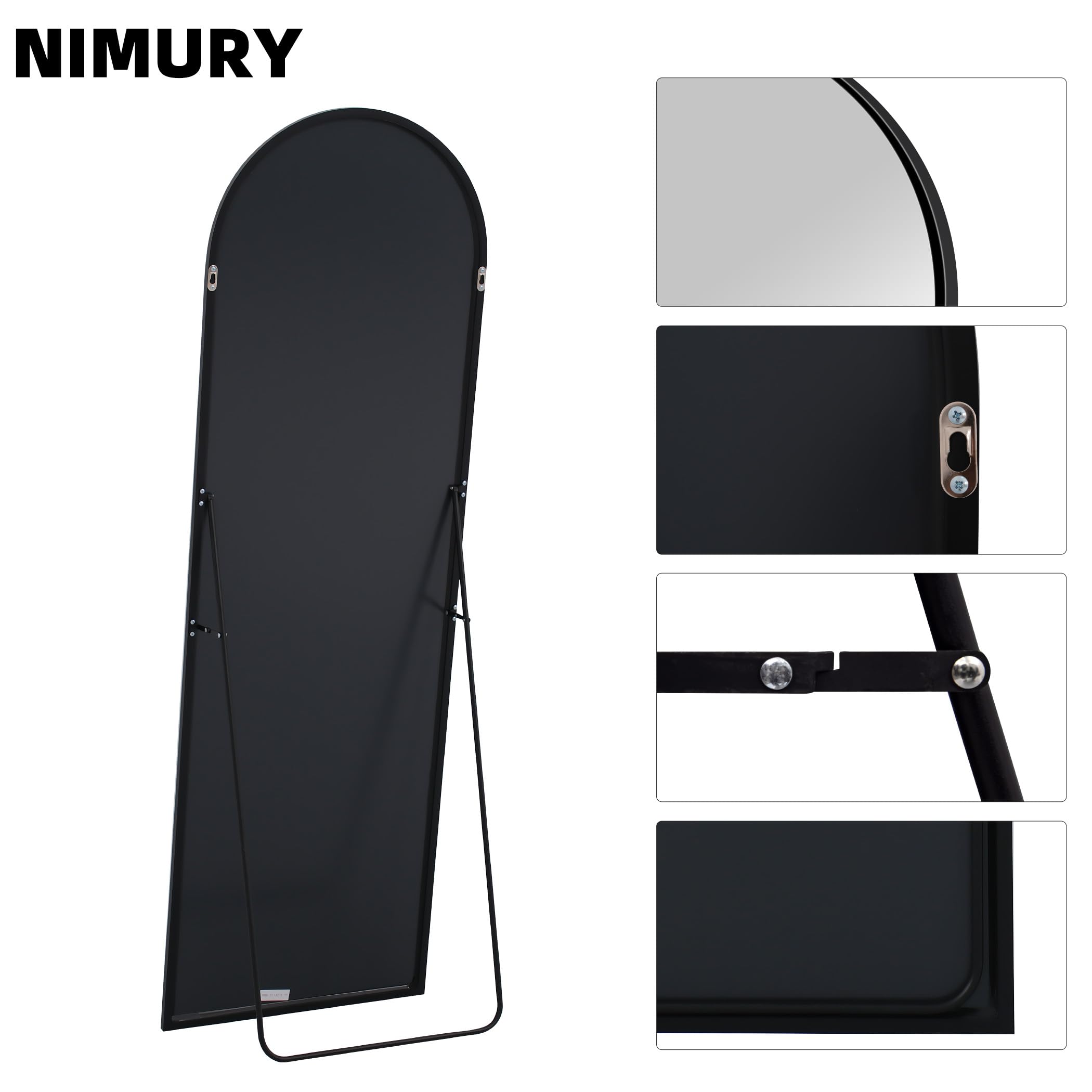 Specchio da Terra, 179 x 65 cm Specchio ad Arco con Cornice in Alluminio Nero per Bagno, Camera da Letto, Ingresso e Corridoio