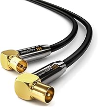 deleyCON 1,5m TV Cable de Antena HDTV Full HD 2x en Ángulo Cable Coaxial - Enchufe de TV (90° Grados) para Toma de TV (90° Grados) Tapón de Metal - Negro