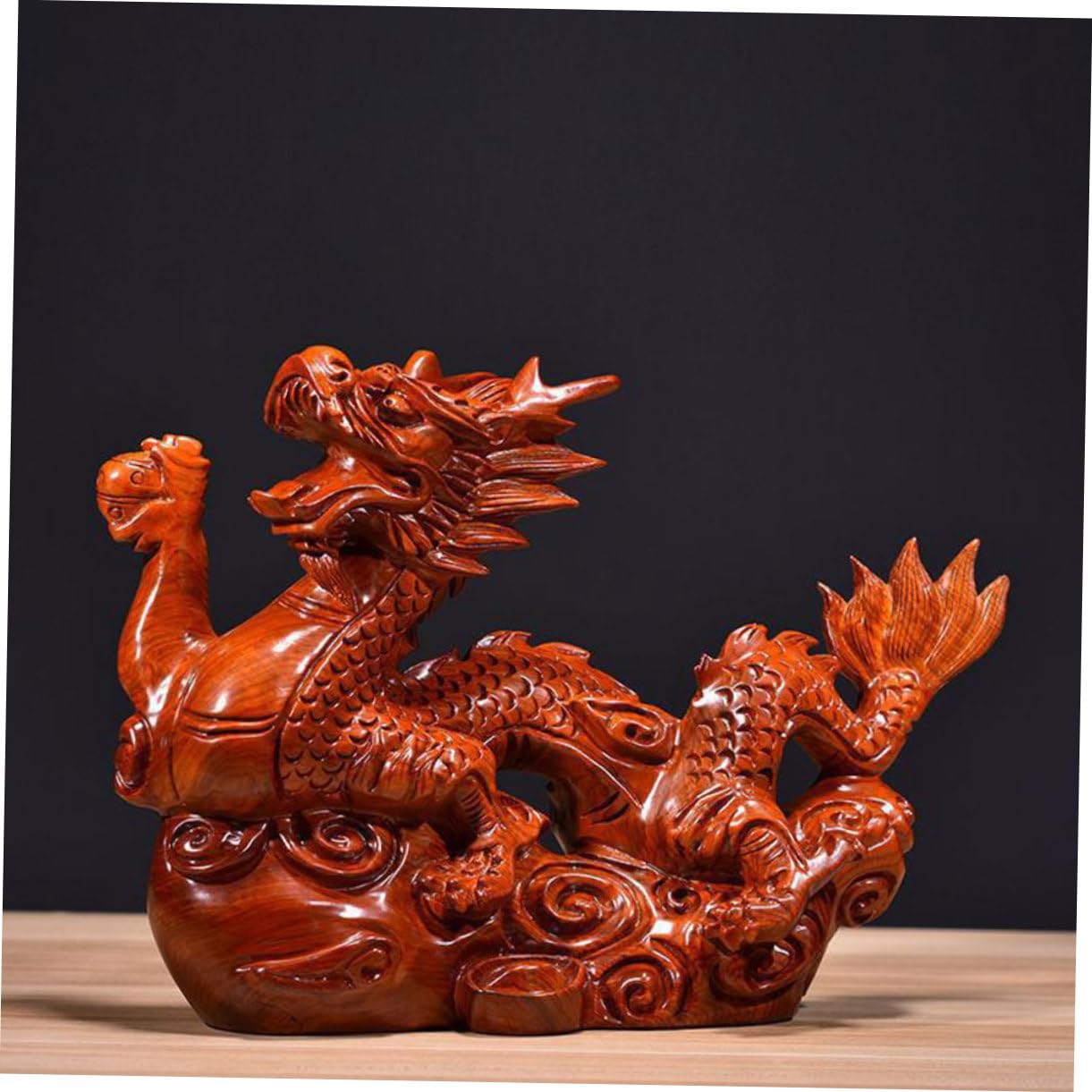 Amazon.co.jp: VINTORKY 木製 置物 龍の卓上装飾 花梨木彫刻工芸品
