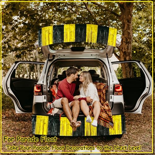 Image of 4 Packs Total 39 Feet Graduation Parade Floats for Trailer Car, Black Gold Foil Fringe Garland Tinsel Streamers Banner Table Skirts for Graduation Homecoming Wedding Birthday Party Decor