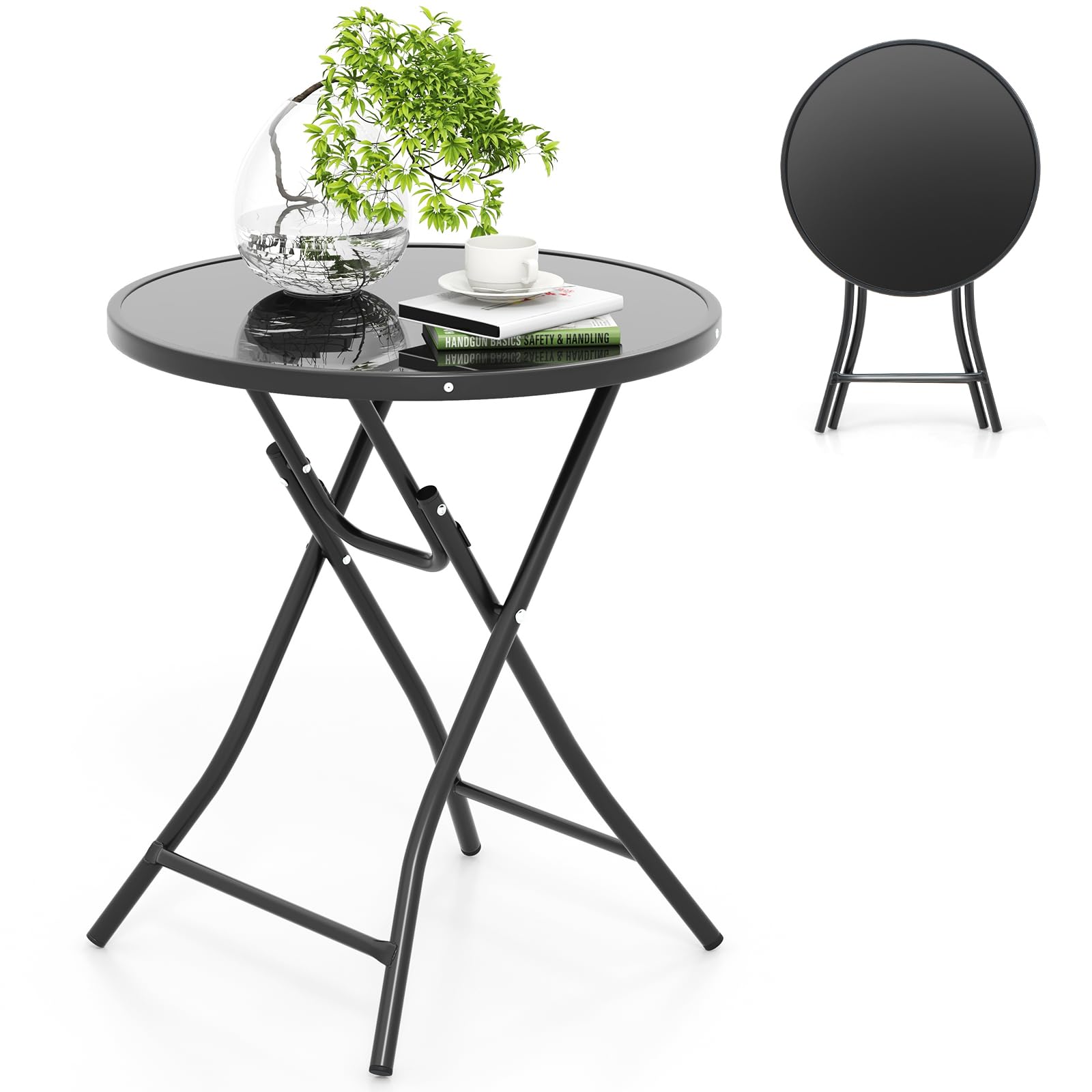 COSTWAY Gartentisch klappbar wetterfest, runder Klapptisch, Ø59 cm
