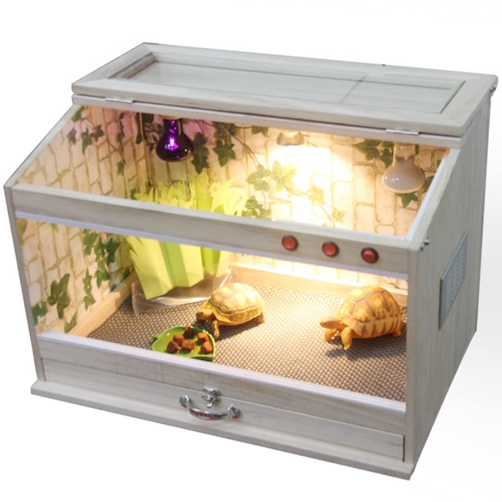 Terrarium, drewniane siedlisko gadów, klatka dla płazów Jaszczurka Żółw Wąż Zbiornik Szklane pudełko Kryjówka chomika (brązowy 80x40x40cm)
