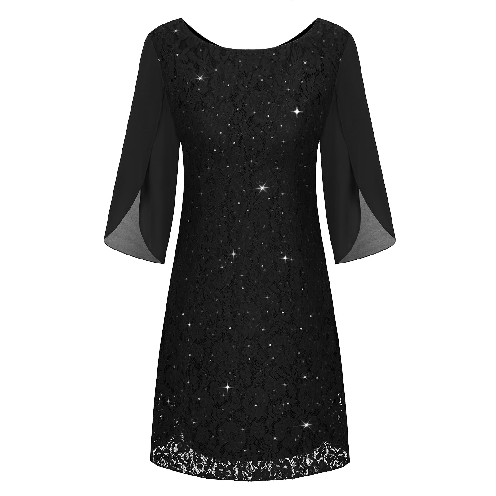 COOAN Damen Formales Kleid Hochzeitsgäste Cocktail Spitze Pailletten Kleider