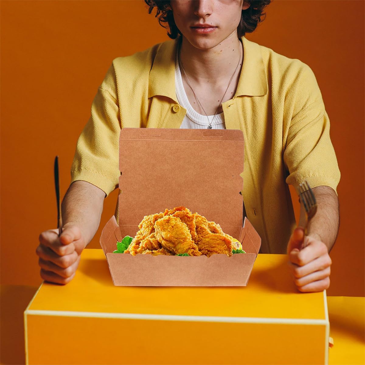 INOOMP Pizza Serving Box and Take out Container 2000ml Kraft Paper Pizza Holder Flip Lid for Fast Food and Party Use, 20pcs