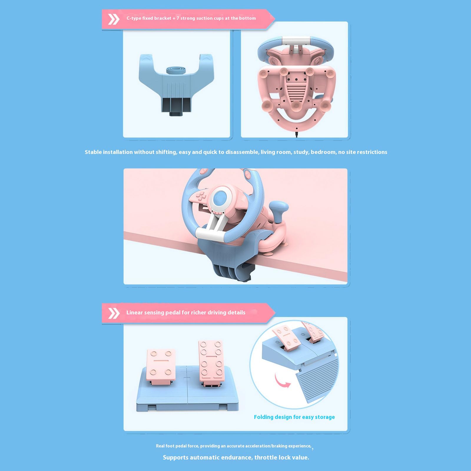 Elnwnnkc Simuladores De Conducción Motor Doble Vibración Volante USB Juego Carreras Con Pedales Para Dirección Juegos Múltiples Plataformas