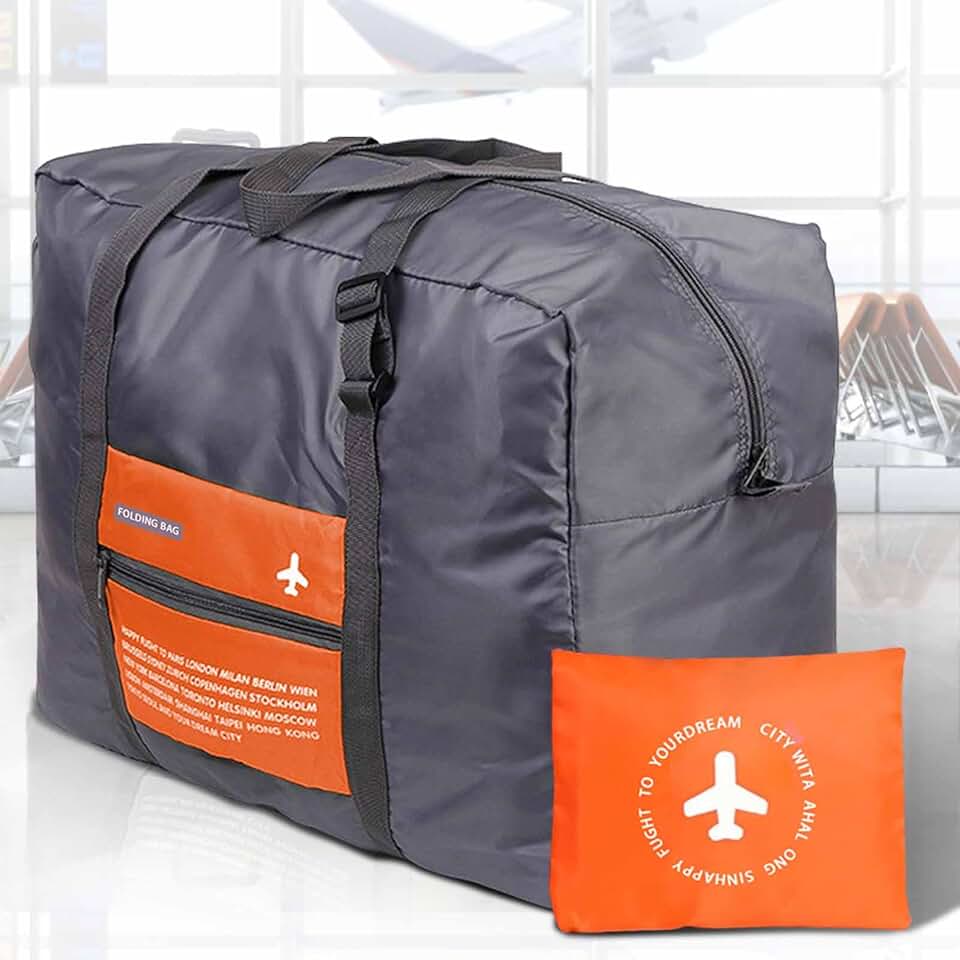 Generic Travel Duffel Bag for Women and Men Tote Carry on Luggage Bag Spirit Airlines Personal Item Foldable Weekender Overnight Bag (Orange)