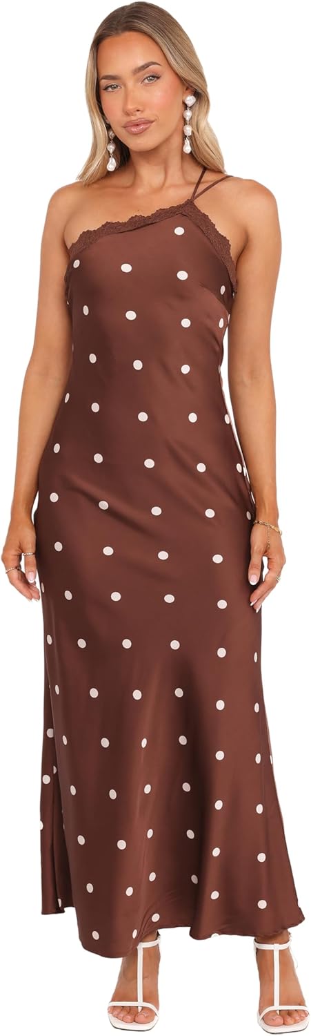 Petal & Pup Women's Anika Maxi Dress Brown Polka Dot