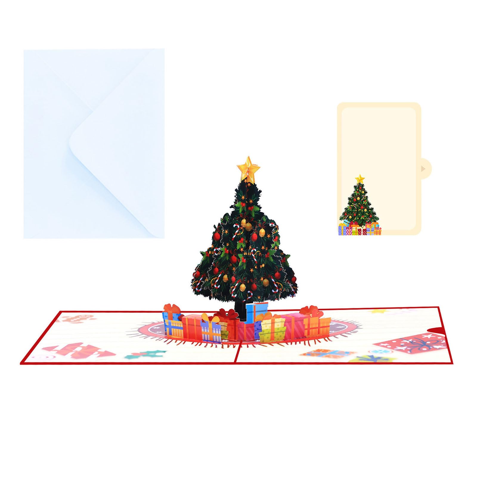 Kalttoy Handcrafted Holiday Popup Card Elegant Christmas Tree and Presents Decoration Greeting Card with Envelope Holiday Party Invitation