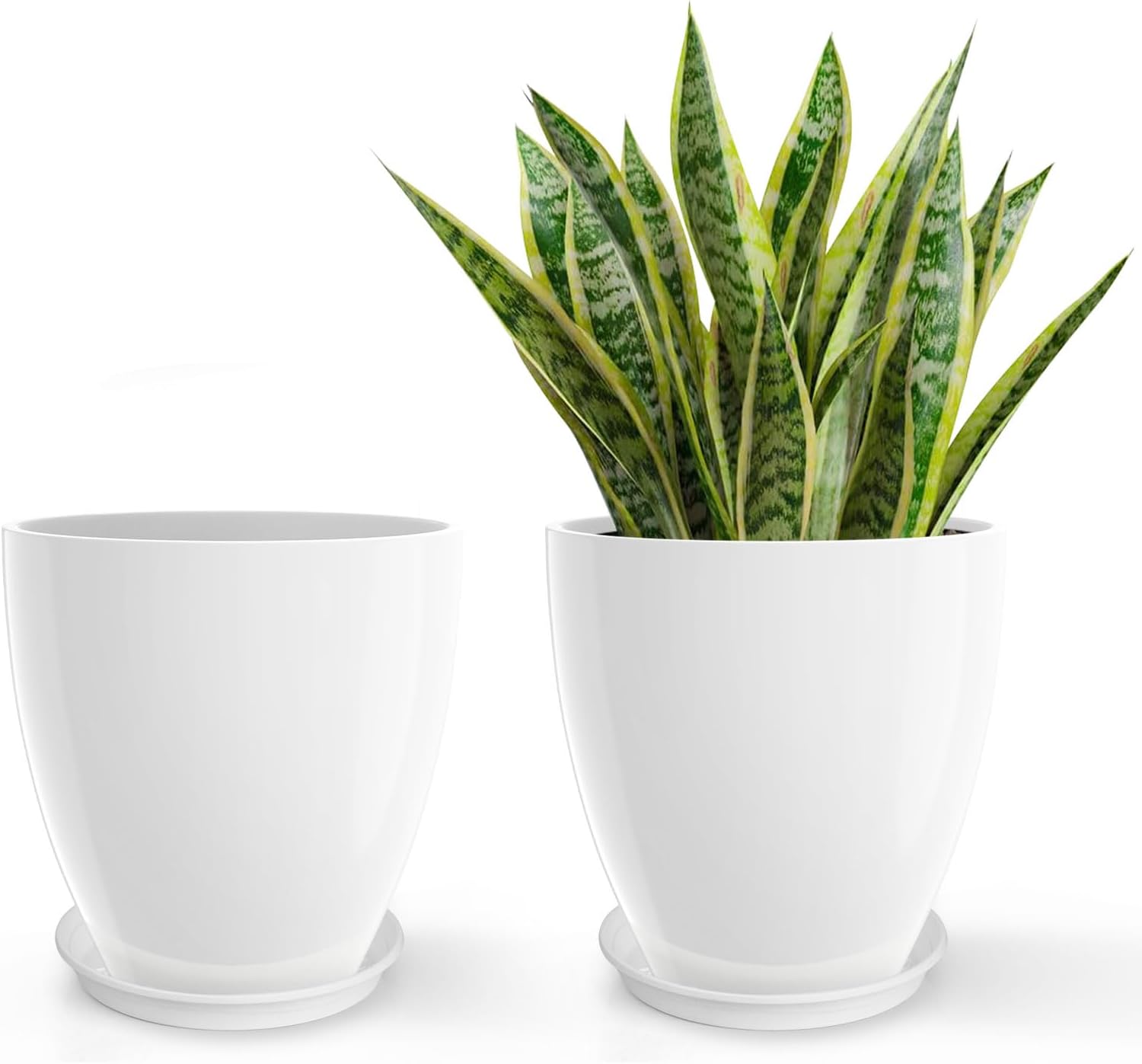 GameXcel Flower Pot Indoor - Outdoor Plant Pot - White Glossy Planter - Elegant Ceramics Imitation - 12" Diameter 12" Tall with Drainage Holes and Saucer 2 Pack