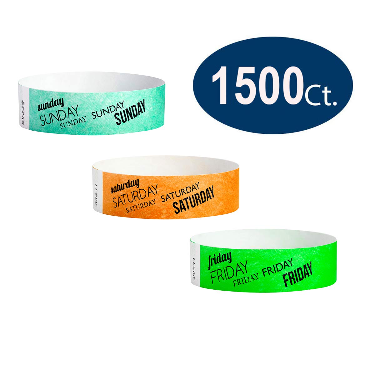 WristCo Tyvek Wristbands Weekend Variety Pack - 1,500 Count ¾” x 10”- Waterproof Recyclable Comfortable Tear Resistant Paper Bracelets Wrist Bands for Events Concert Festival Admission Party