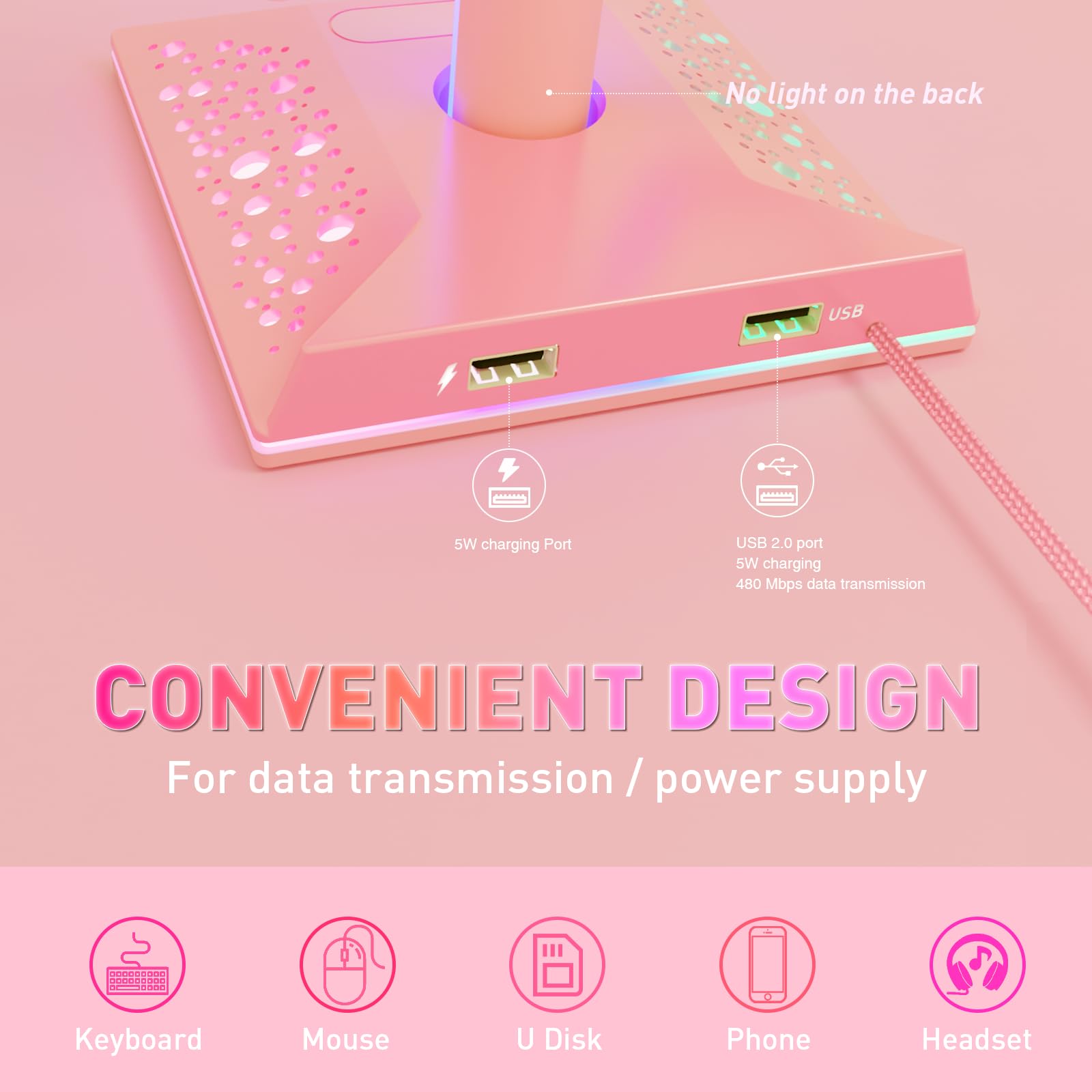 VCOM Supporto per cuffie RGB con 10 modalità di illuminazione, supporto per