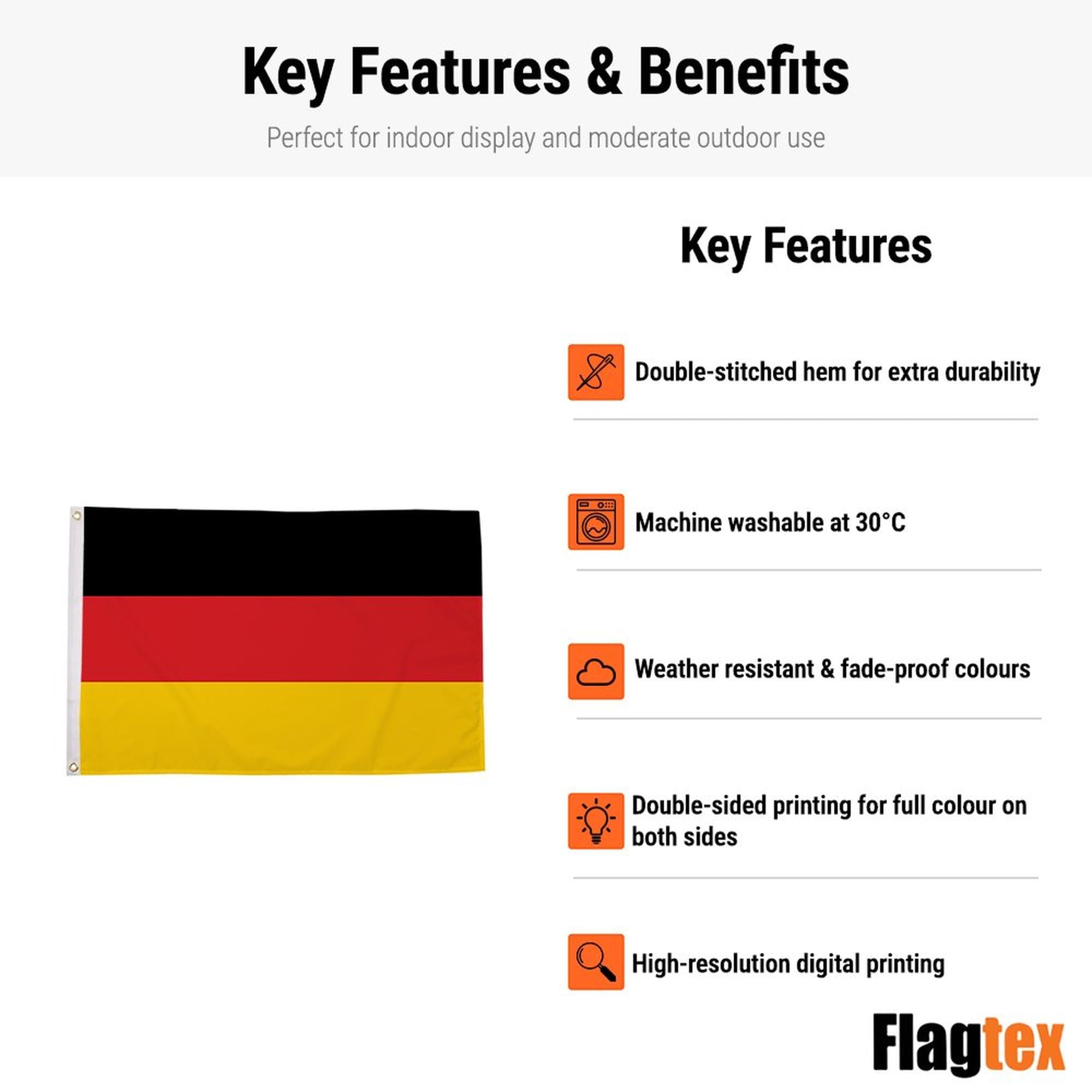 Germany Flag Small 3ft x 2ft (90cm x 60cm) - German National Flag for Garden Display, Outdoor Polyester Flag, European Country Banner, Sports Events — view 4