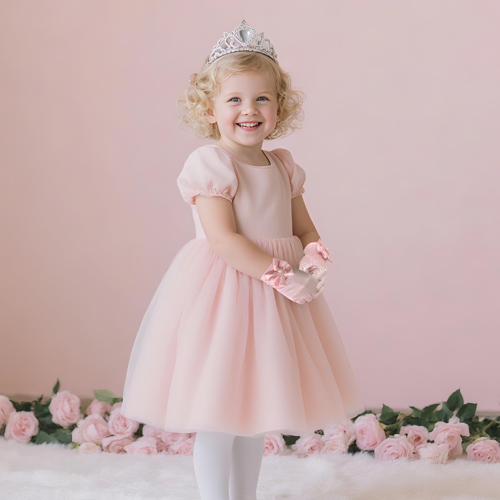 2 Pares Niñas Guantes Cortos de Satén de la Princesa Niñas Fantasía Vestido Guantes para la Princesa, la Fiesta del té, la Boda, el Cumpleaños