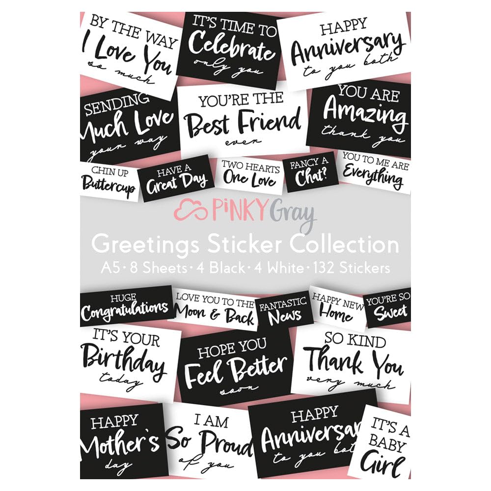 Pinky Gray Greetings Sticker Collection: A5, 8 Sheets, 132 Stickers