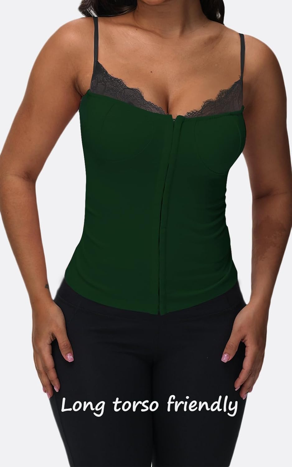 Women’s Lace Trim Tank Top Stretchy Camisole with Button Front Slim Fit Sleeveless Cami for Casual or Party Wear - Image 3