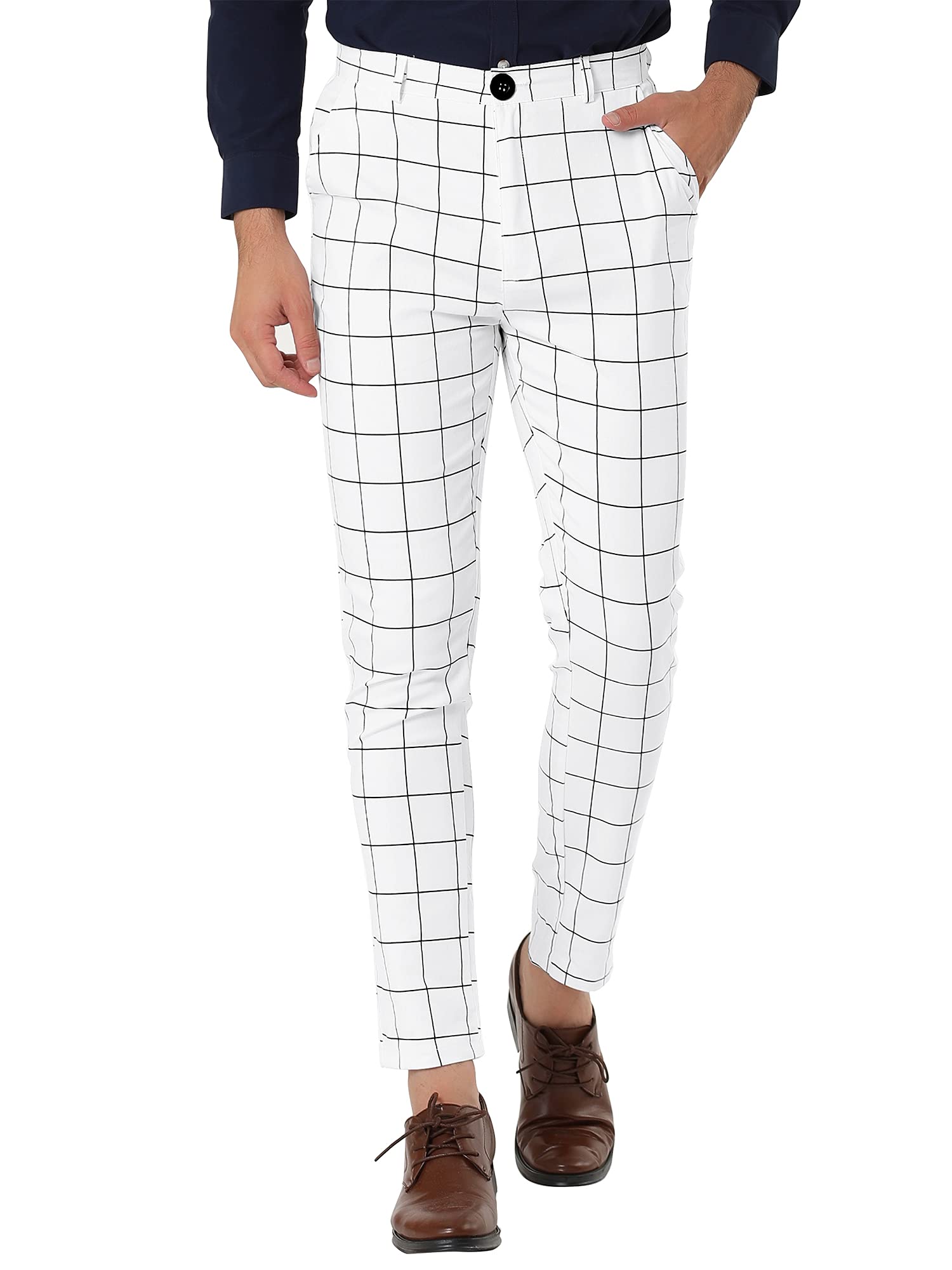 Lars AmadeusMen's Dress Plaid Slim Fit Flat Front Business Pants with Pockets
