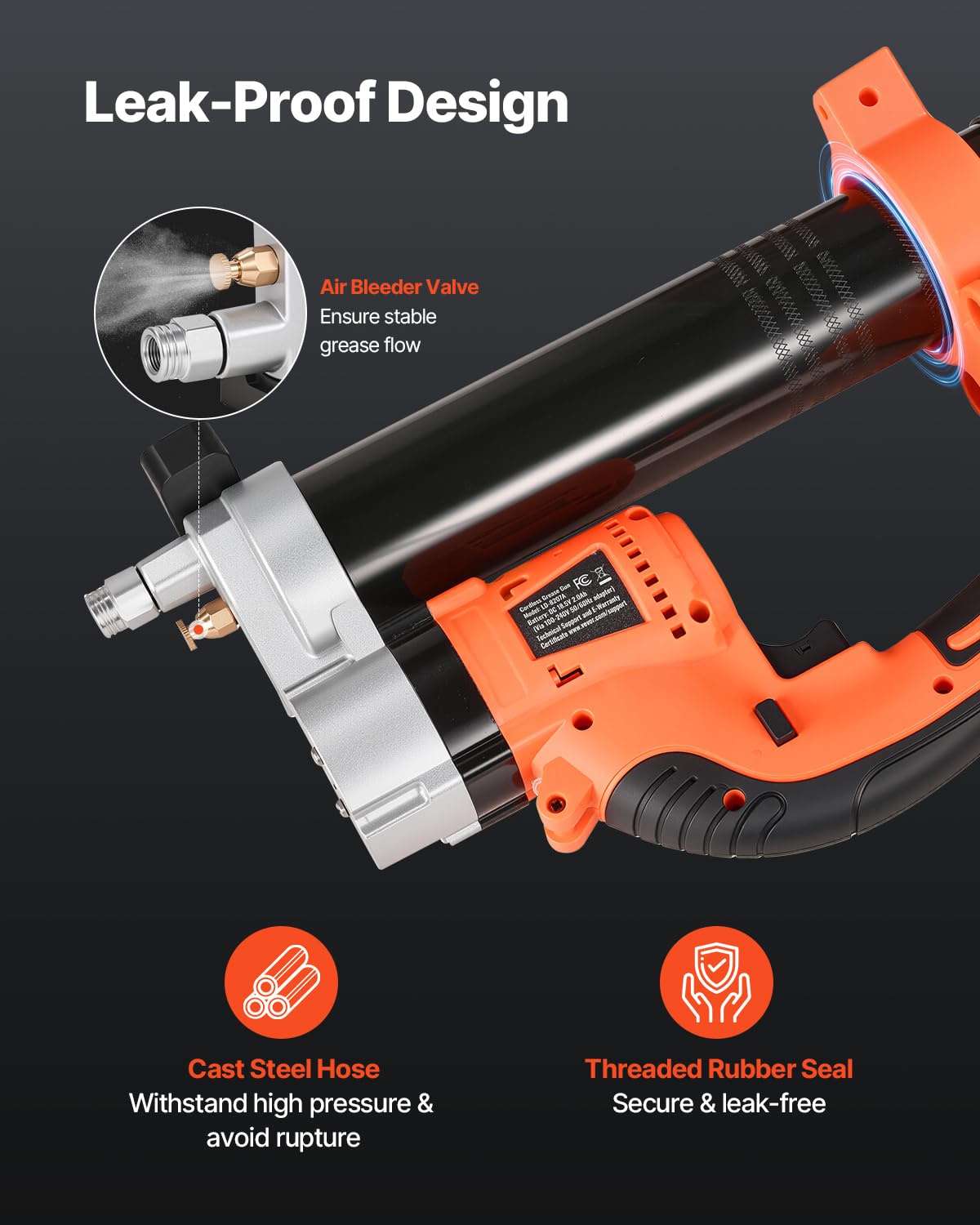 VEVOR Ingrassatore a Batteria Senza Fili, Pressione Massima di 55 MPa Ingrassatore Elettrica con Luce LED e Tubo, Batteria da 20 V e Grilletti a velocità Variabile, per Lubrificare Veicoli o Macchine