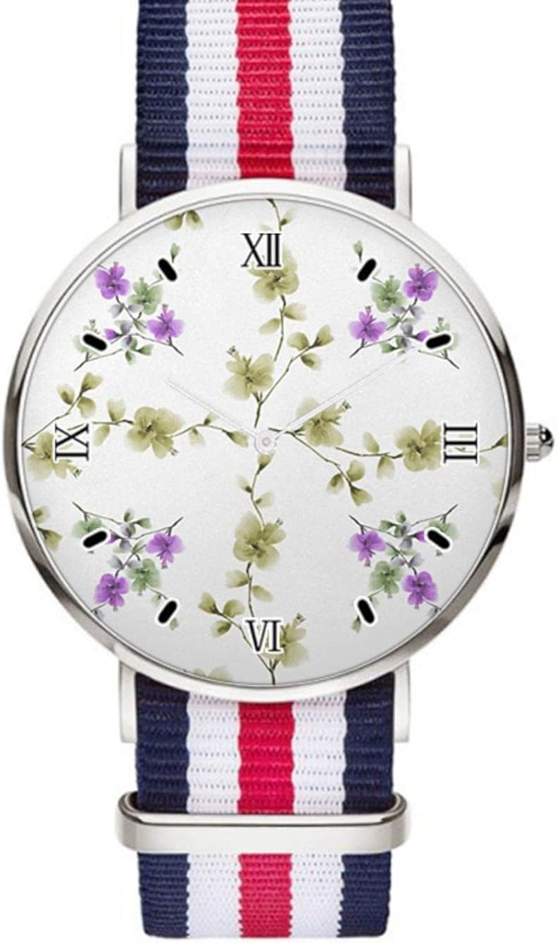 Paquete de flores violetas relojes de pulsera clásico esfera plateada relojes de acero inoxidable multicolor tendencia banda de muñeca analógica señoras hombres mujeres reloj, plateado