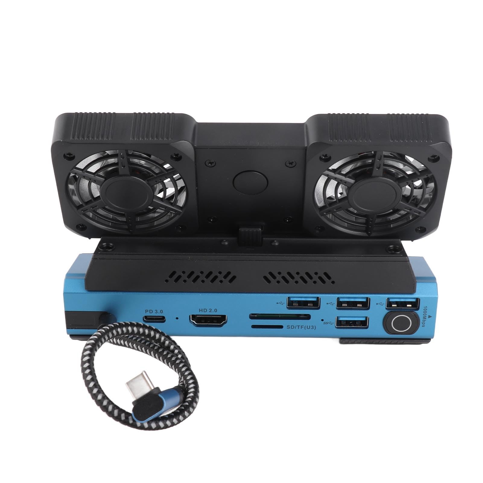 Taidda Estación de Acoplamiento USB C RGB con Ventilador de Refrigeración Dual para Steam Deck Interfaz Multimedia 4K 60 Hz Gigabit Ethernet para Consola de Juegos Portátil Base Aleación de Aluminio