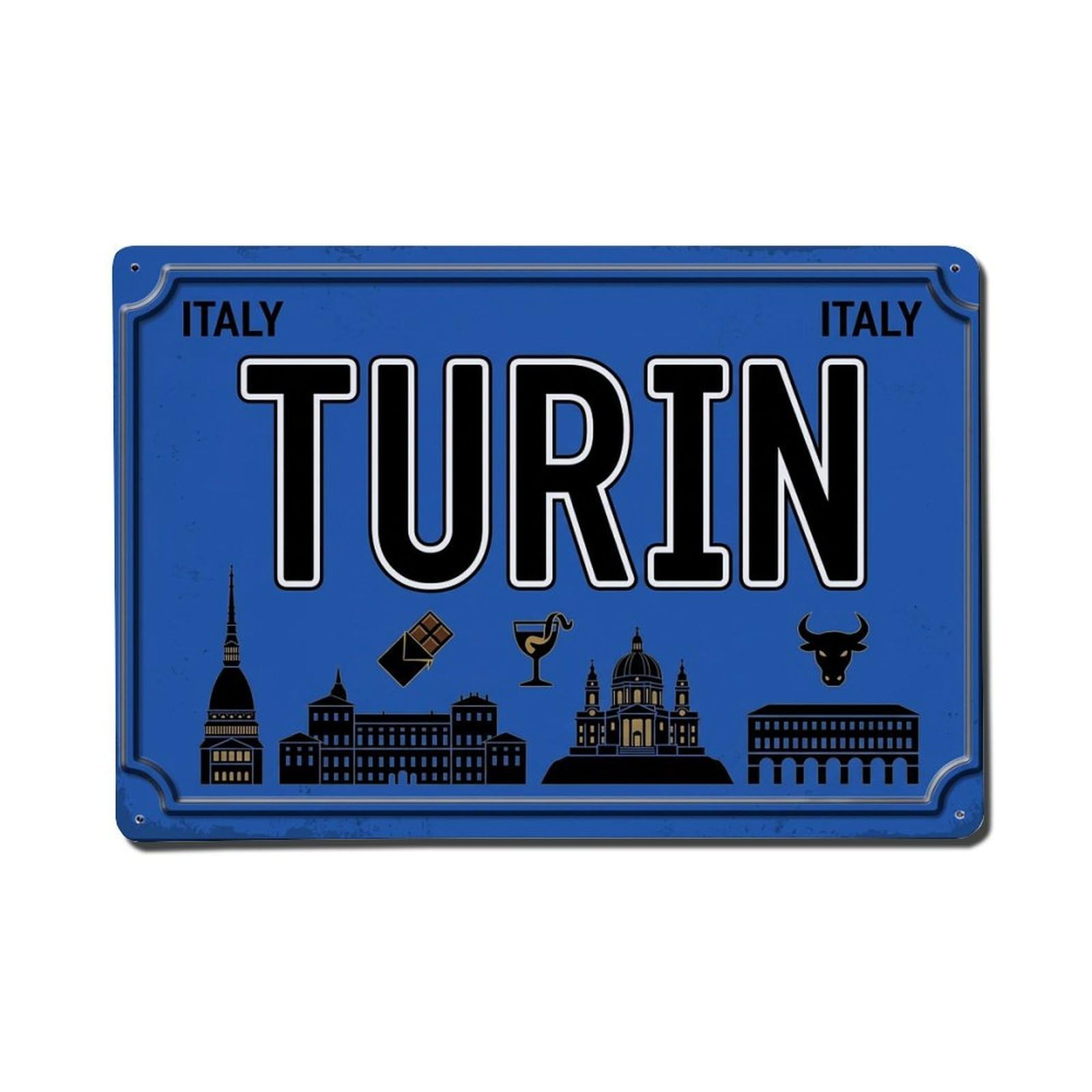 Cwbufd 8X12inch(20X30cm) Vintage Travel Turin Italy Mole Palace Metal Tin Sign Plaque Wall Decor For Cafe, Club Bar, Office, Garden Metal Poster 8X12inch
