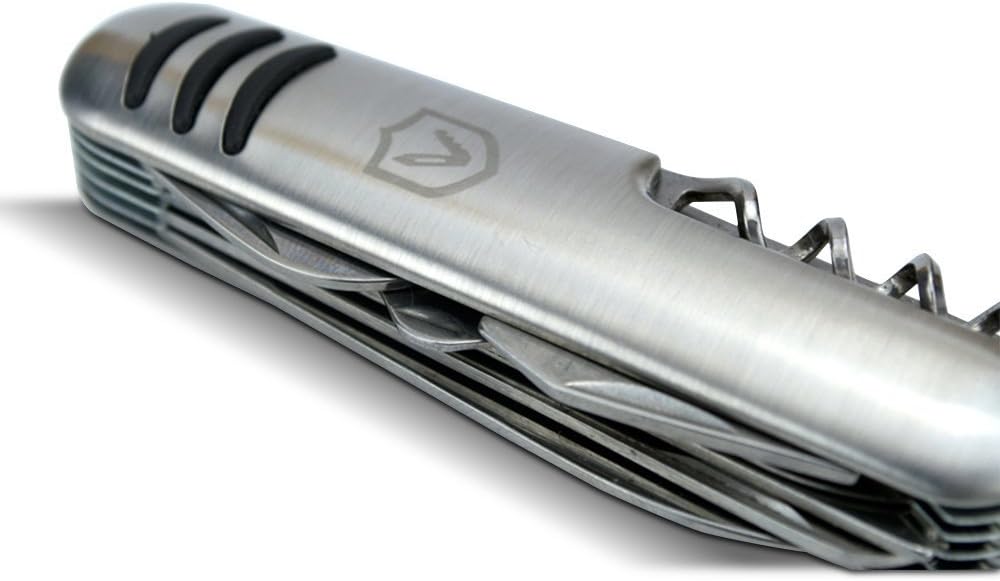 Geralt Pocket Knife 11-in-1 Premium Multi-Tool Heavy Duty Stainless Steel Construction Multi-Function Silver *Survivor Series* With Bottle Opener, Large Folding Knife, Phillips and Flathead Screwdrivers, Saw, Scissors, and More (in Tin or Gift Box)