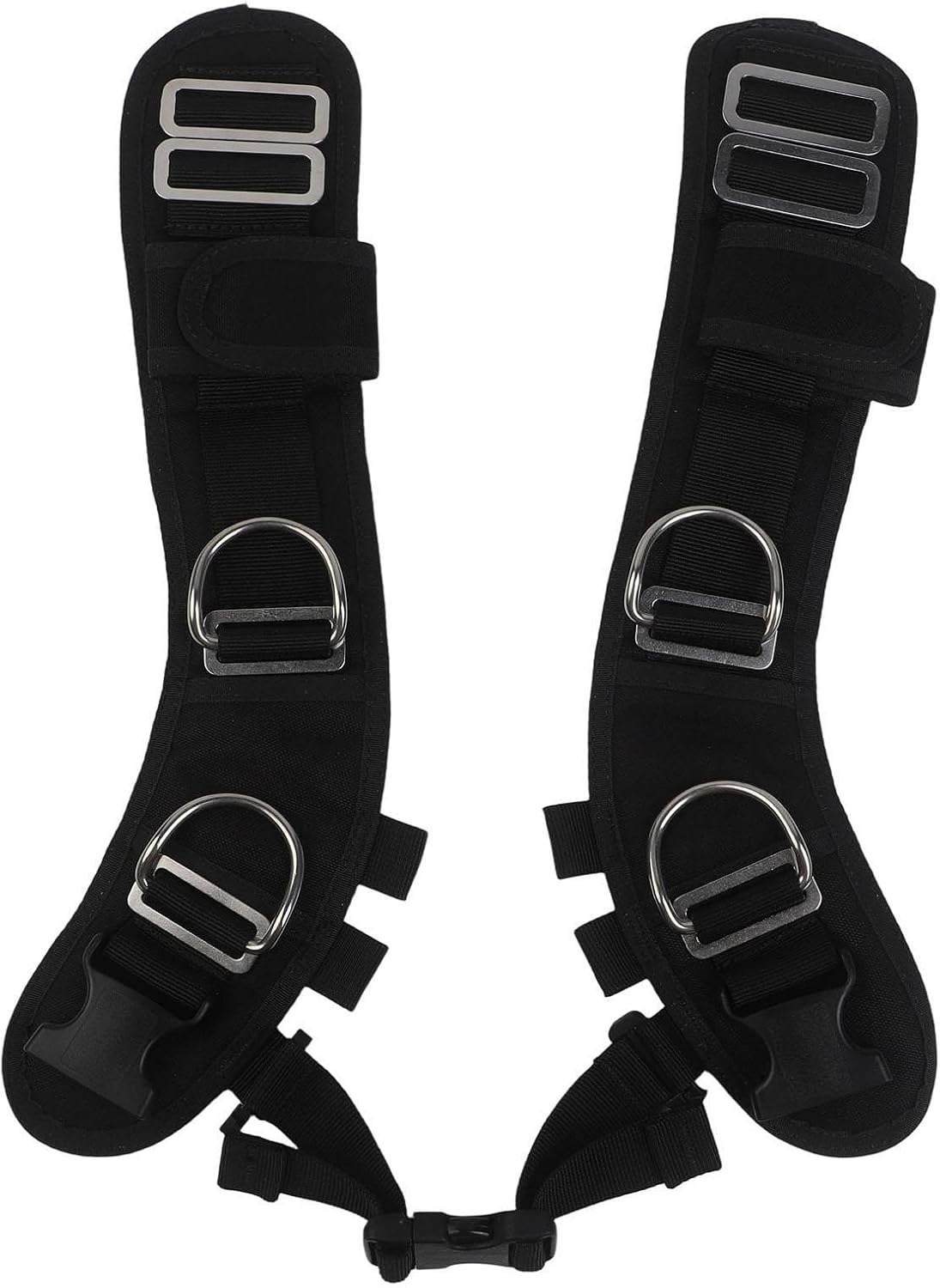 Adjustable Scuba Diving Backplate Harness Set With Neoprene Shoulder Pads, Stainless Steel & Nylon For BCD Backmount Gear For Secure Equipment Fixing, Black