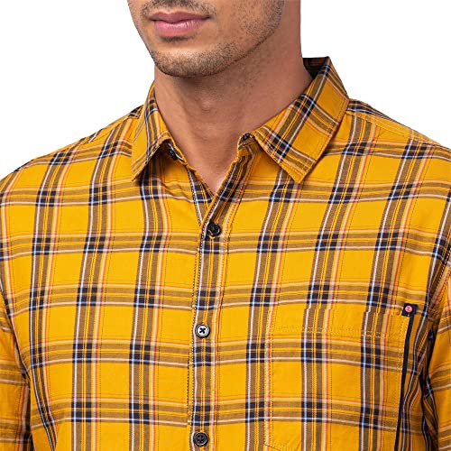Image of Spykar Men's Regular Fit Flat Collar Full Sleeve Checked Casual Shirts