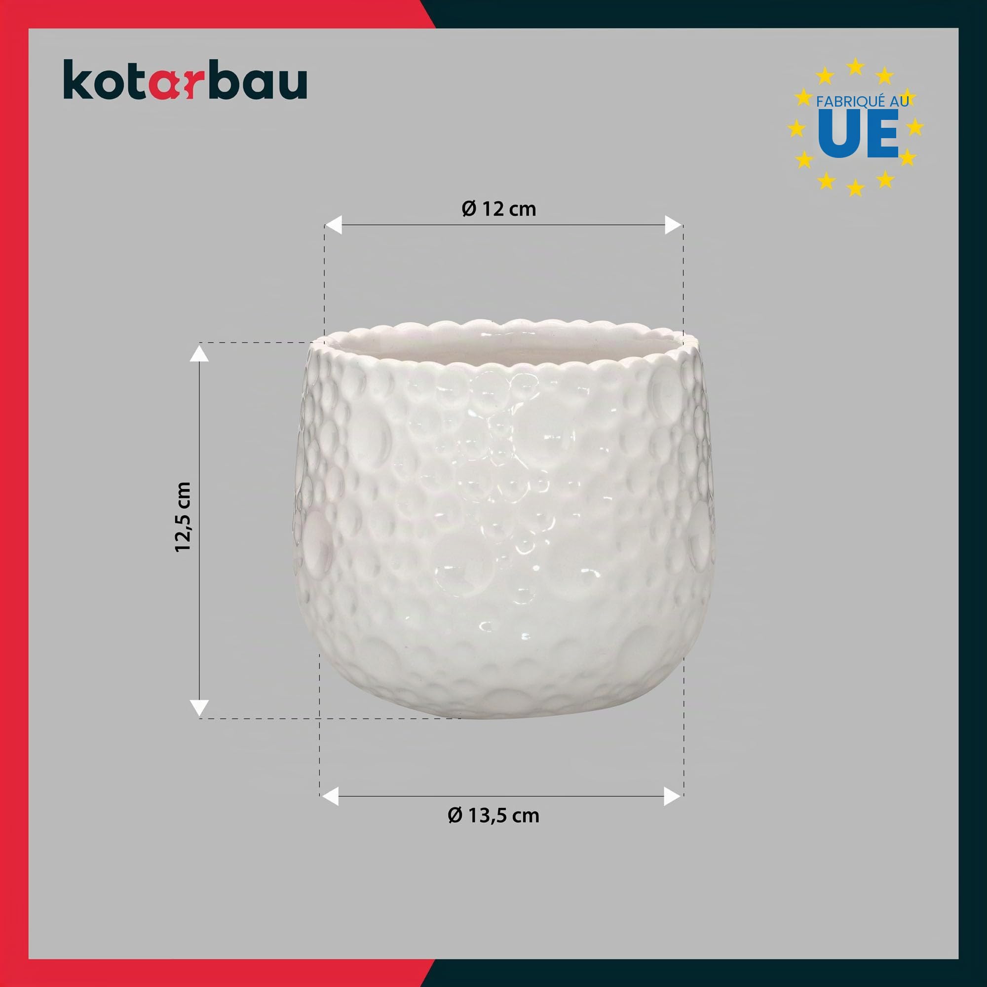 KOTARBAU Lot de 2 Pots de Fleurs Ronds en céramique, diamètre : 12 cm, Hauteur : 12,5 cm, Blanc, Cache-Pot pour Plantes d'intérieur, Modernes, Petits Pots pour orchidées