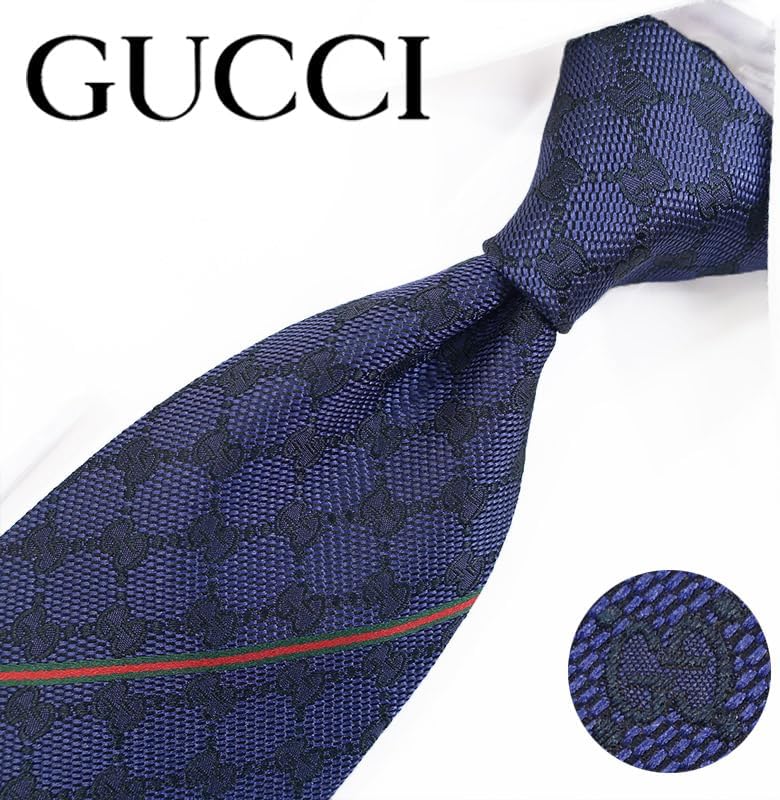 ★★送料無料★★ネクタイ ブランド ブランドネクタイ グッチ ネクタイ GG柄 ライン入り(8cm) AREND (ネイビー（GG10）) [並行輸