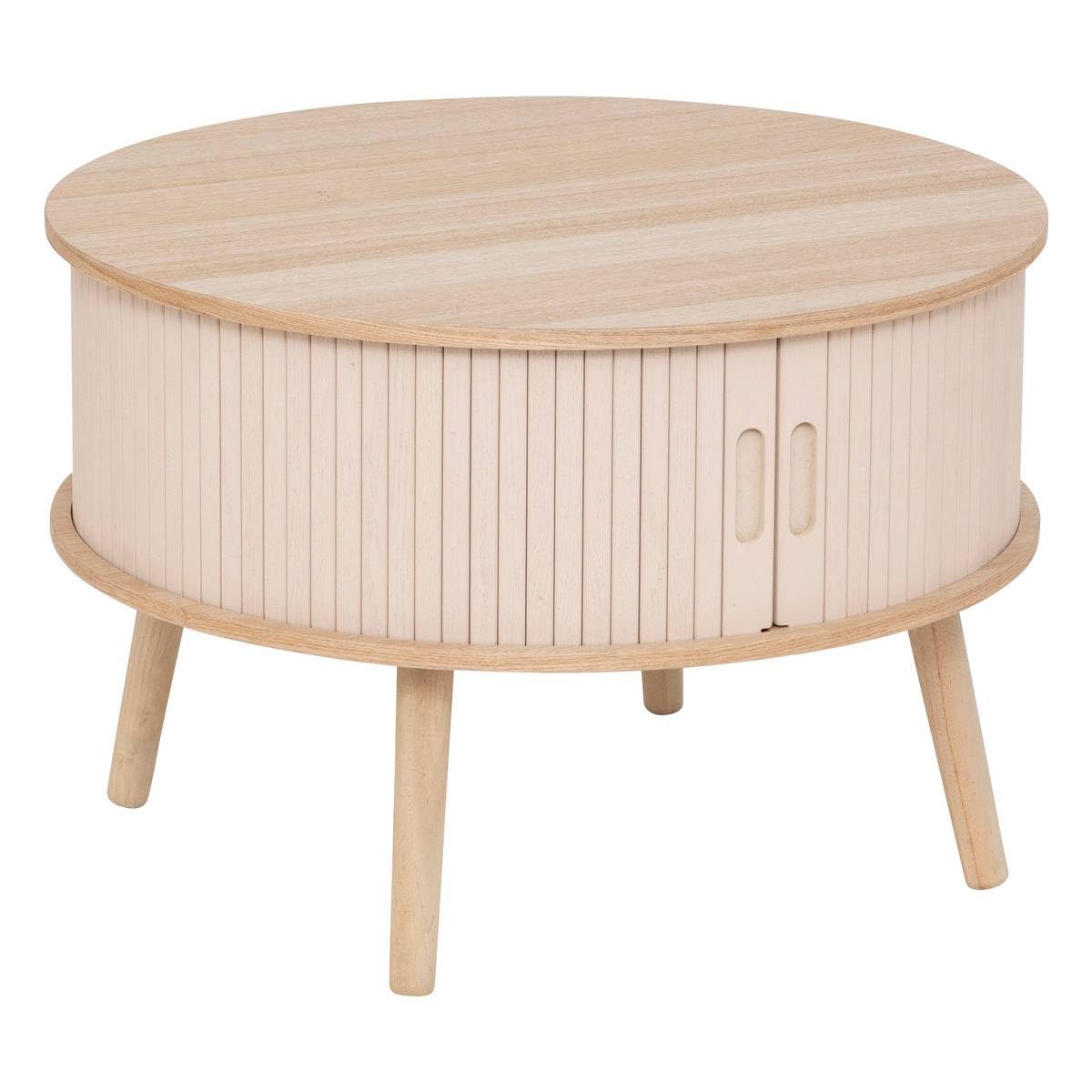 Atmosphera - Mesa de Centro Redonda Nysos, Beige y Madera, 60 x 41 cm de Profundidad, Puertas correderas de Listones - para salón, Mesa Auxiliar