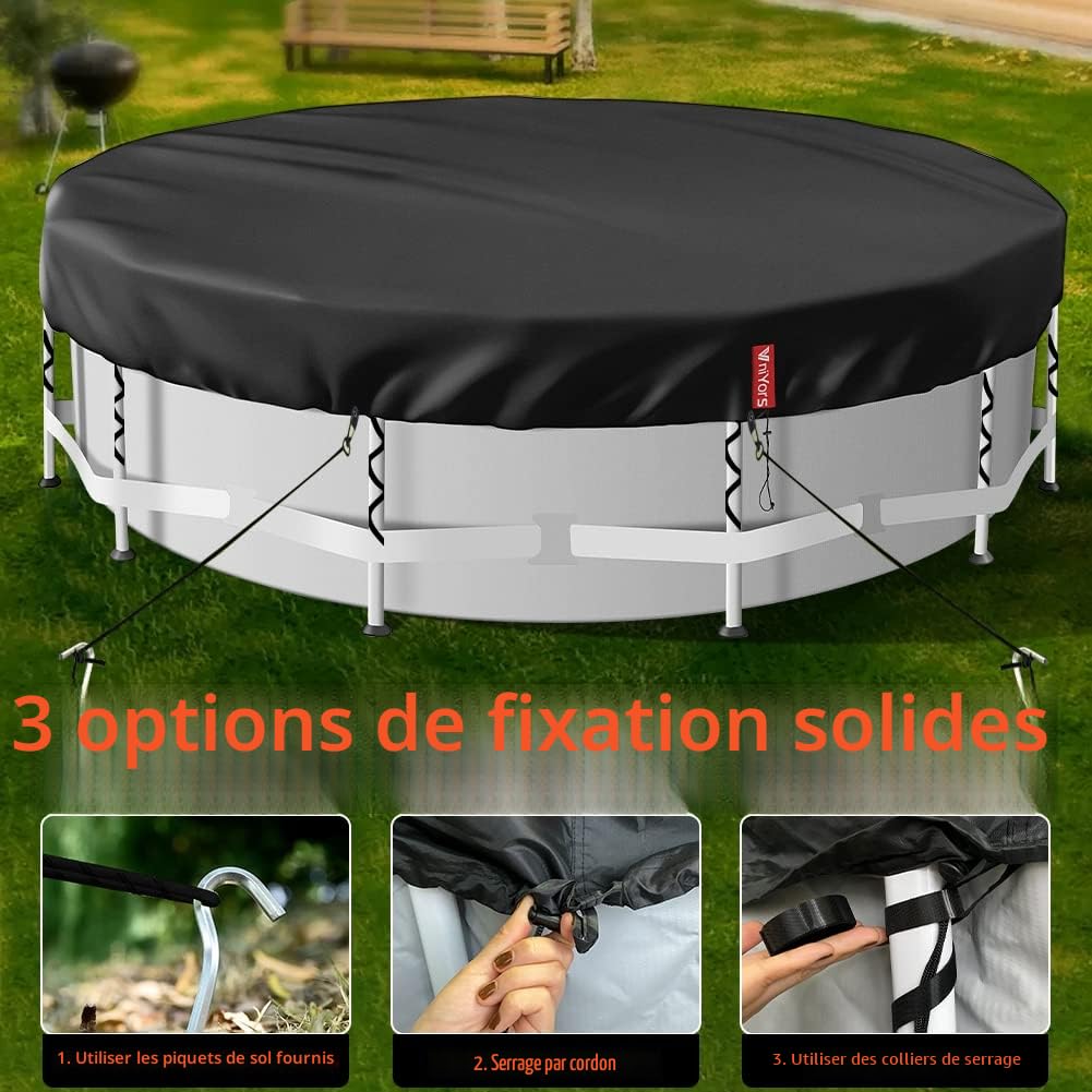 Bache Hivernage Piscine Hors Sol 366, PU 420D éPais Bache Piscine Hivernage, Coupe-Vent et RéSistant aux DéChirures BâChe Hivernage Piscine Hors Sol avec Corde de Traction et Clous de Sol