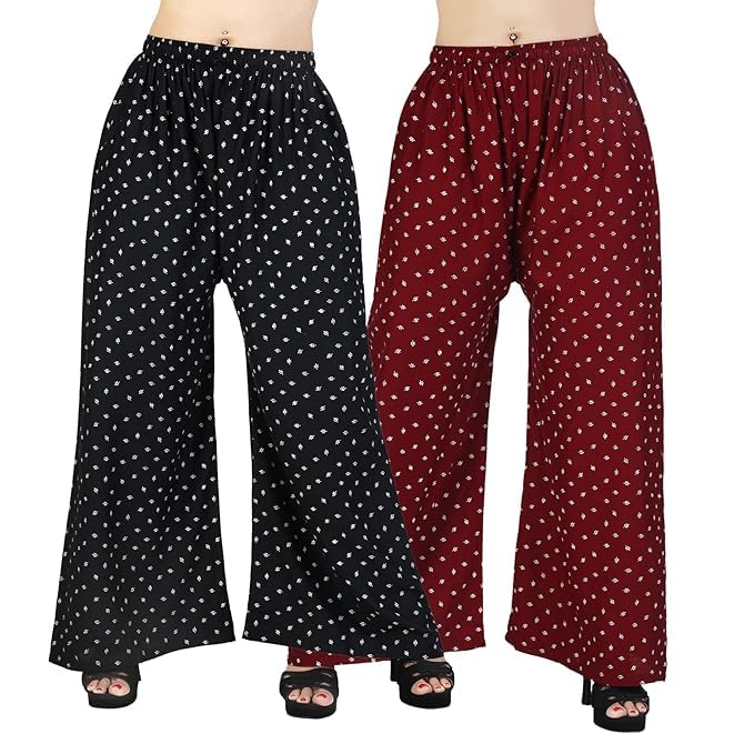 kbnbj Printed Palazzo Pants for Women and Girls – Western Style Combo (Free Size, Waist 28-36 Inches) – Lightweight & Comfortable Trousers for Casual Wear-picture-13
