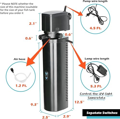 Miniatura 7 de Filtro de acuario para tanque de 75 a 200 galones, tanque de peces U-V, máquina limpia verde, sumergible, potente bomba, filtro de recipiente de 300