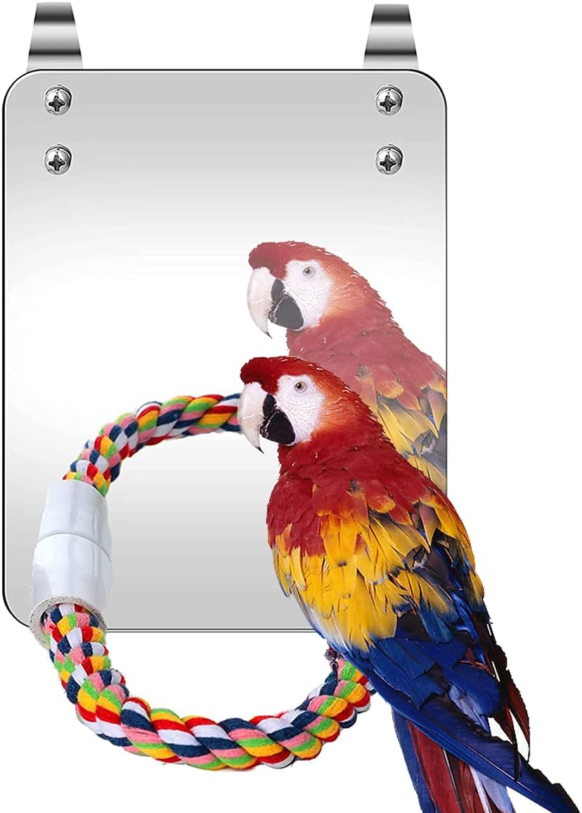 Blessed family Bird Mirror Parrot Mirror with Perch Bird Cage Mirror with Rope Swing Bird Cage Mirror Suitable for Parakeets Parrots…