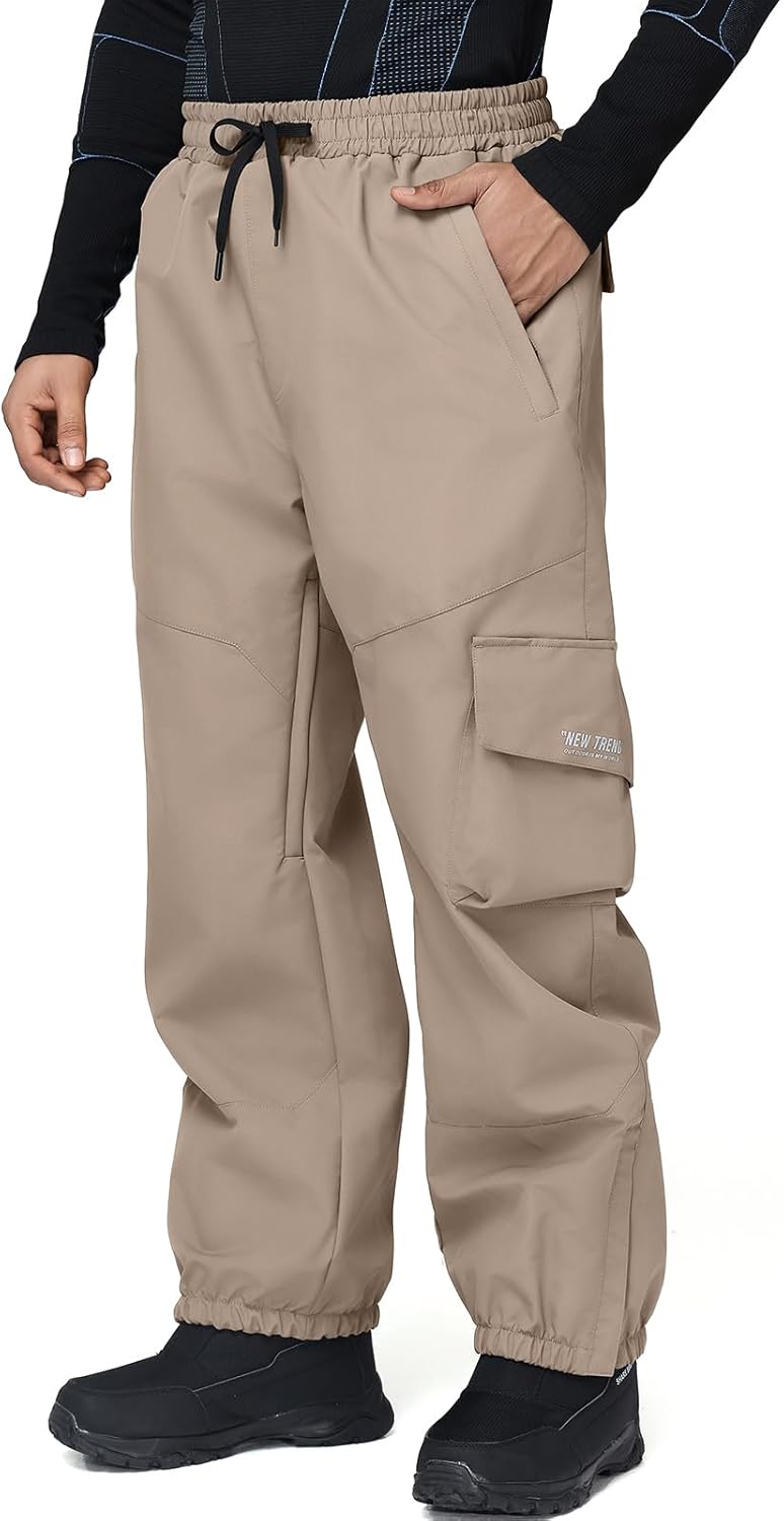 YEEFINE Men's Snow Ski Pants Insulated Womens Cargo Snowboard Pants Baggy Waterproof Winter Outdoor